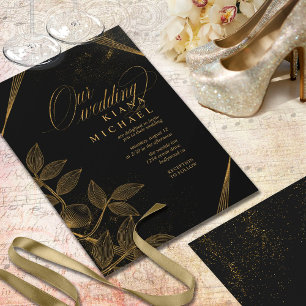 Invitación Dust de oro y outlines Boda Black/Gold ID835