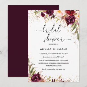 Invitación Dust Gold Burgundy Floral Bridal Shower