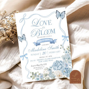 Invitación Duste amor floral azul en ducha de novias en flor
