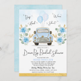 Invitación Duste Auto Floral Azul Floral Retro Con Ducha Brit