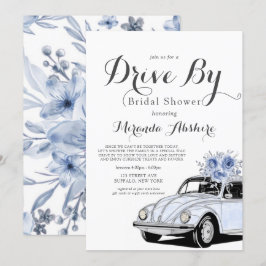 Invitación Duste Auto Floral Gris Azul Con Ducha Británica