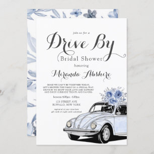 Invitación Duste Auto Floral Gris Azul Con Ducha Británica