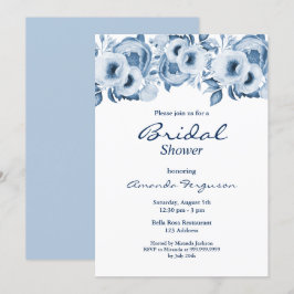 Invitación Duste azul acuático floral ducha de novia blanca