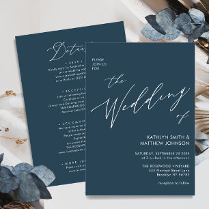 Invitación Duste Azul Azul Moderno Script Todo En Un Boda Sim