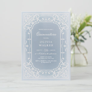Invitación Duste azul elegante ornamentado de quinceañera vin