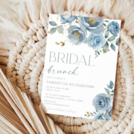 Invitación Duste azul elegante rosas florales brunch