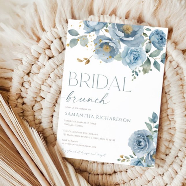 Invitación Duste azul elegante rosas florales brunch (Subido por el creador)