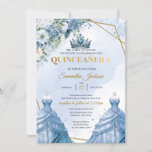 Invitación Duste azul floral Twins Princesa Dress Quinceañera