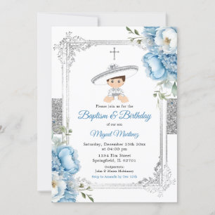 Invitación Duste azul mexicano niño bautizo y plata de cumple