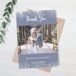 Invitación Duste azul plata boda foto de agradecimiento tarje