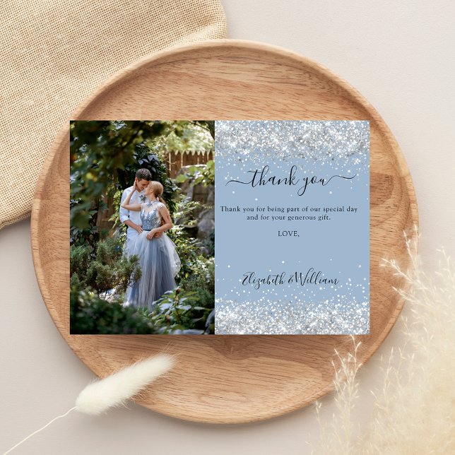 Invitación Duste azul plata boda foto de agradecimiento tarje (Subido por el creador)