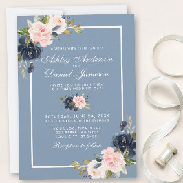 Invitación Duste azul rosa Rubor acuarela Boda floral