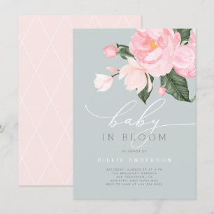 Invitación Duste azul Rubor Chica floral bebé en una ducha de