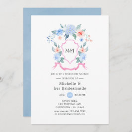 Invitación Duste azul y rosa Escudo Bridesmaids Luncheon