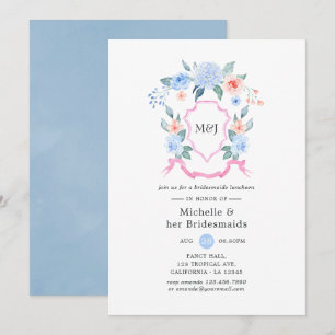 Invitación Duste azul y rosa Escudo Bridesmaids Luncheon