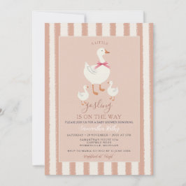 Invitación Duste Baby Shower rosado a rayas, pequeño y deslum