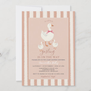 Invitación Duste Baby Shower rosado a rayas, pequeño y deslum