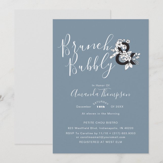 Invitación Duste Blue Ampersand Elegent Floral Bridal Shower (Anverso / Reverso)
