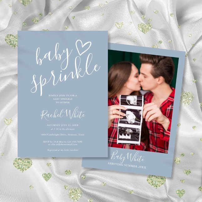 Invitación Duste Blue Baby Baby Baby Sprinkle Shower Photo (Dusty Blue Baby Boy Baby Sprinkle Shower Photo Invitation)