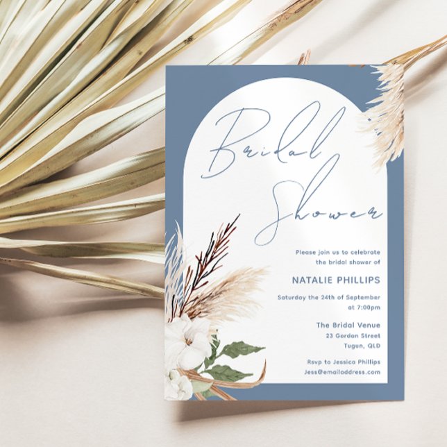 Invitación Duste Blue Boho Arch White Floral Bridal Shower (Subido por el creador)