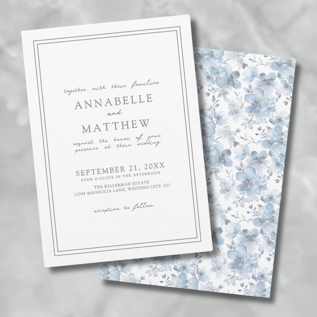 Invitación Duste Blue Botanical Classic Elegant Wedding (Dusty Blue Botanical Classic Elegant Wedding Invitation)