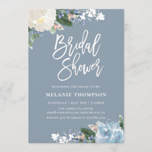 Invitación Duste Blue Botanical Floral Bridal Shower