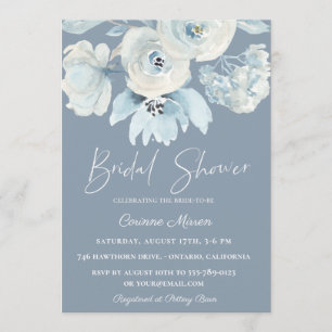 Invitación Duste Blue Botanical Floral Bridal Shower
