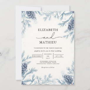 Invitación Duste Blue Botanical Winter Wedding