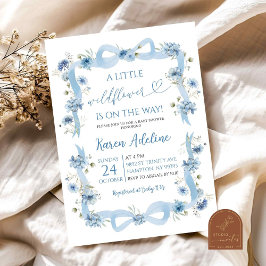 Invitación Duste Blue Bow Little Wildflower Baby Shower