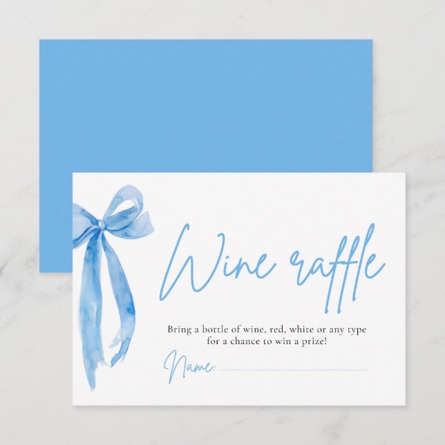 Invitación Duste Blue Bow Wine Raffle Ticket Shower (Anverso / Reverso)