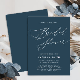 Invitación Duste Blue Bridal Shower Elegante Script Minimalis