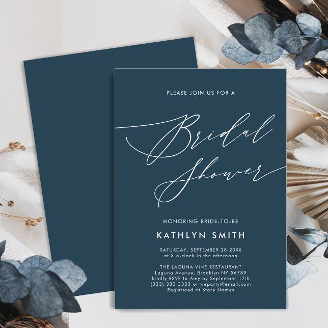 Invitación Duste Blue Bridal Shower Elegante Script Minimalis (Subido por el creador)