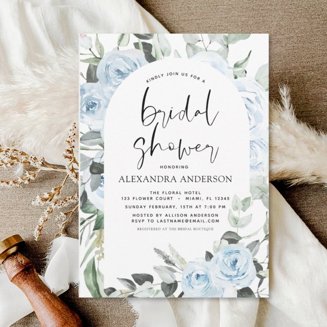 Invitación Duste Blue Bridal Shower Eucalyptus Floral (Subido por el creador)