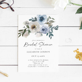 Invitación Duste Blue Bridal Shower Floral Elegante Script