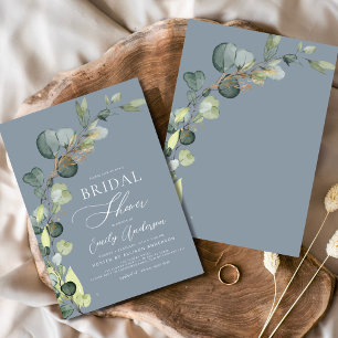 Invitación Duste Blue Bridal Shower Greenery Eucalyptus