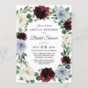 Invitación Duste Blue Burgundy Cranberry Fall Bridal Shower