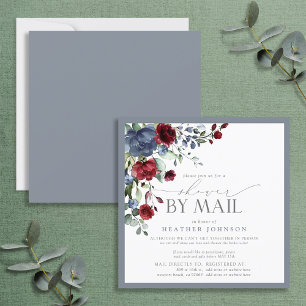 Invitación Duste Blue Burgundy Floral Bridal Shower Mail
