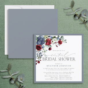 Invitación Duste Blue Burgundy Watercolor Ducha Virtual