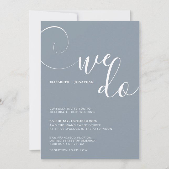 Invitación Duste Blue Calligraphy Script We Do Boda (Anverso)