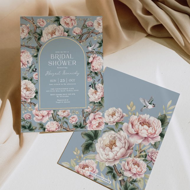 Invitación Duste Blue Chinoiserie Jardín Flor Ducha de novia (Subido por el creador)