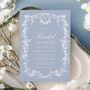 Invitación Duste Blue Classic Floral Floral Bridal Shower