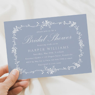 Invitación Duste Blue Classic Floral Floral Bridal Shower