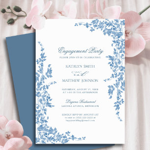 Invitación Duste Blue Classic Vintage Floral Engagement Party