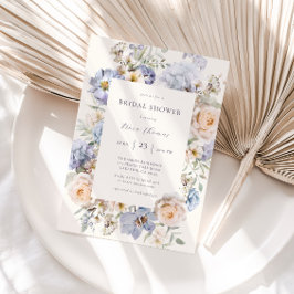 Invitación Duste Blue Cream Floral Bridal Shower