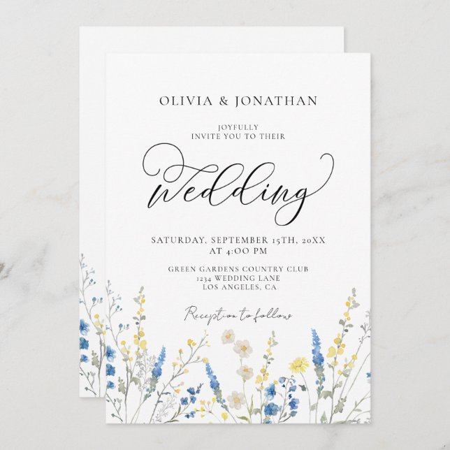 Invitación Duste Blue Dainty All en 1 Boda de código QR presu (Anverso / Reverso)