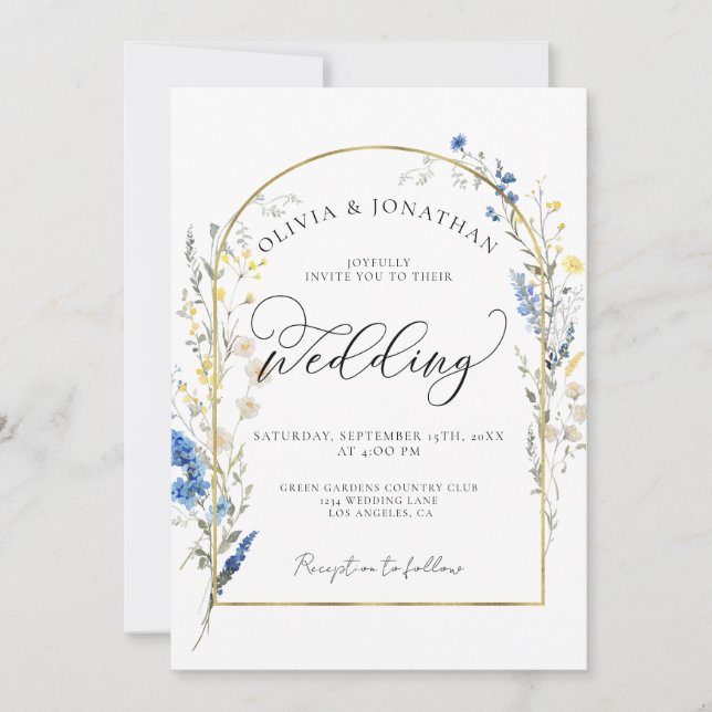 Invitación Duste Blue Dainty Gold All en 1 Boda de presupuest (Anverso)