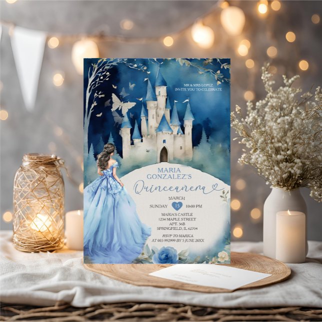 Invitación Duste Blue Dress Forest Silver Castle Quiñceanera (Subido por el creador)