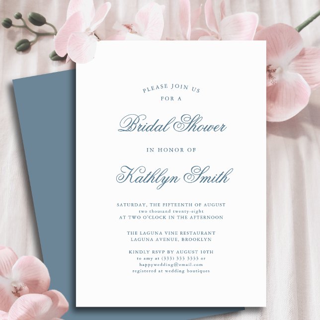 Invitación Duste Blue Elegant Classic Script Bridal Shower (Subido por el creador)