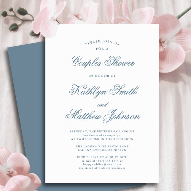 Invitación Duste Blue Elegant Classic Script Couples Shower (Subido por el creador)