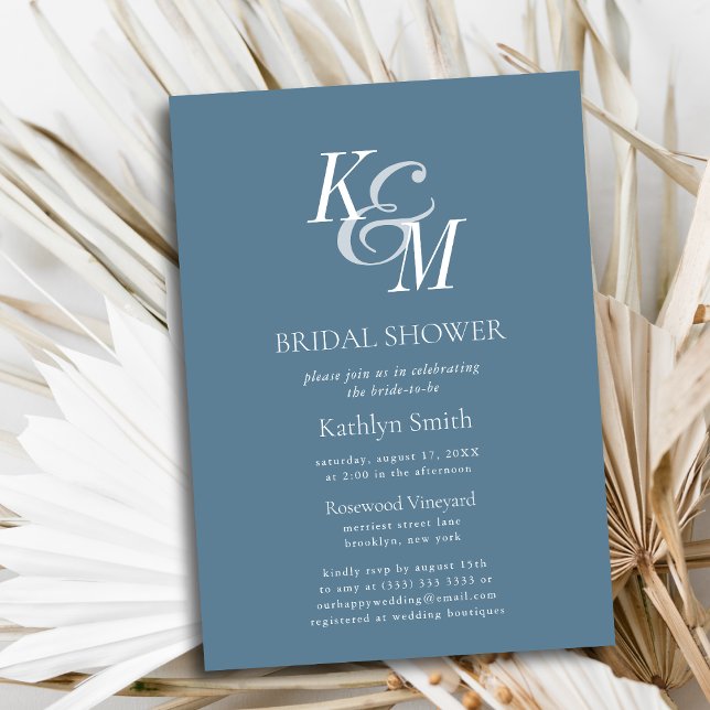 Invitación Duste Blue Elegant Classic Simple Bridal Shower (Subido por el creador)